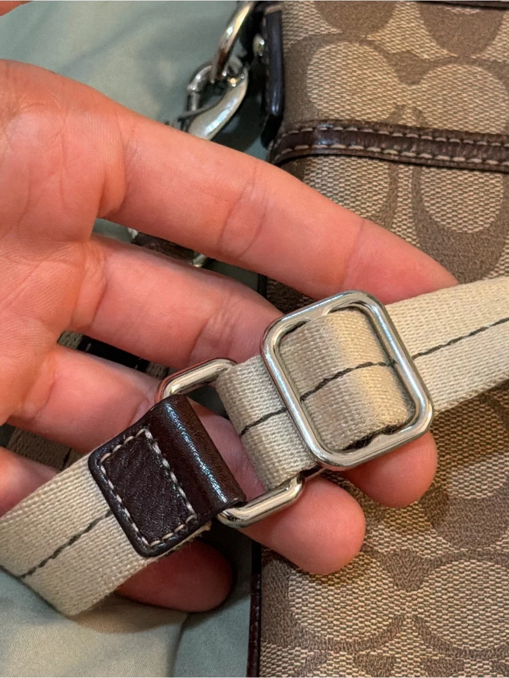 Coach Brown Signature Crossbody with Center White & Dark Brown Stripe